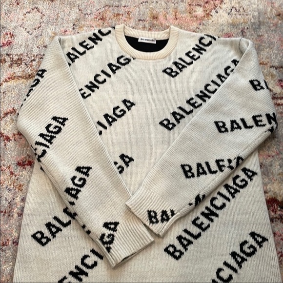 Balenciaga Cream and Black Logo Sweater